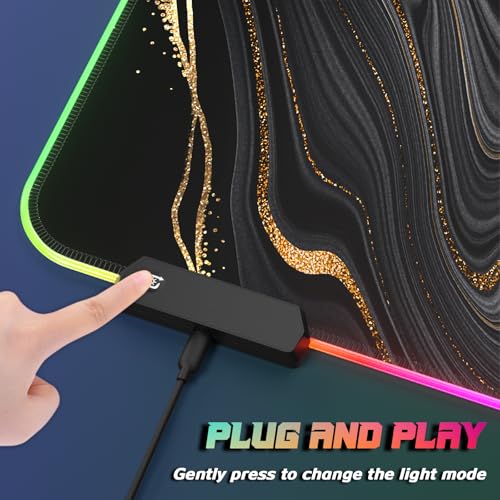 ITNRSIIET RGB Gaming Mouse Pad, Full Desk XL Extended Large Gaming Mousepad, 12 Lighting Modes 30% Thicker Big LED Desk Mat for Gamers, 32 x 12 inches, Black Gold Marbling - color: Black Gold Marbling