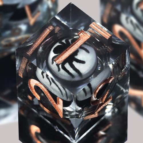 FONVGOGO Spider Pattern Liquid Core Resin DND Dice Set 7Pcs Sharp Edge Polyhedral RPG D and D Dice with Storage Box for Role Playing Game (Copper) - color: Spider Copper