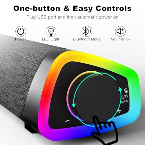 SOULION R30 Plus Bluetooth Computer Speakers, Wired USB Powered Plug & Play | All-in-One Rotary Control, Slanted Design, 6 Modes LED Light PC Speaker for Desktop Monitor Laptop Gray - color: Gray, style: USB & Bluetooth
