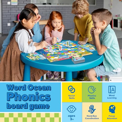 Broytain Word Ocean Phonics Board Game for Kids, Educational Learning Board Game for Boys and Girls, Reading and Spelling Game Ages 4-6, Classroom Travel Indoor Outdoor Family Game