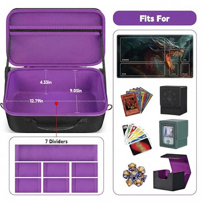 casmilee Deck Box Carrying Case for MTG/TCG Cards with Playmat Straps | 6 Adjustable Dividers, Mesh Pocket, Shoulder Strap, Holds Deck Boxes, Dice and Playmat, Case Only - color: Purple