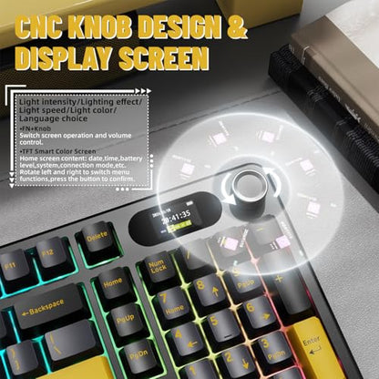 MAMBASNAKE Attack Shark X98 Pro Wireless Mechanical Keyboard with Screen & Knob, 2.4G/USB-C/BT5.0 Gasket Hot Swappable Creamy Keyboard102 Keys, Web Driver RGB Gaming Keyboard for PC/Mac/PS4/Xbox - color: Black/Yellow
