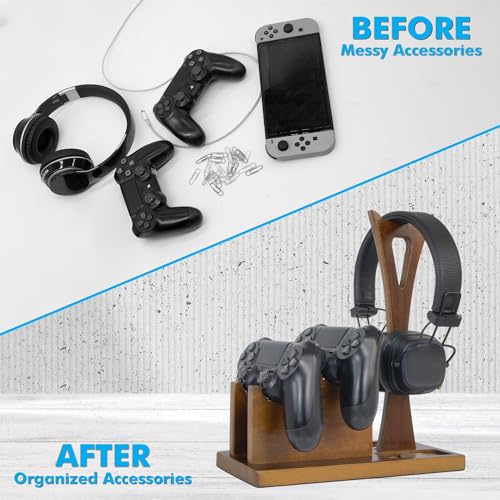 Game Controller Holder Gifts for Gamers to Organize Gaming Accessories & Headphone Holder, Unique Gamer Gifts Headset Stand Controllers Holders, Stylish Controller Stand Gaming Equipment - size: Game_Brown