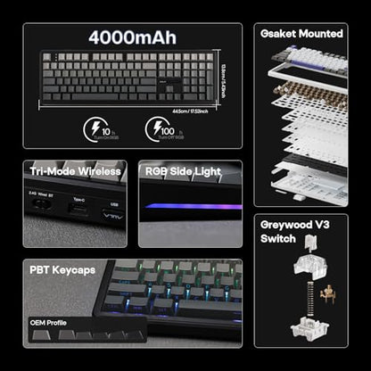 EPOMAKER Aula F108 Wireless Gaming Keyboard, Full Size Mechanical Keyboard with 4000mAh Battery, 108 Hot-Swappable and Programmable Keys, RGB Backlight, for Mac/PC/Android (Black Gradient) - color: Black Gradient
