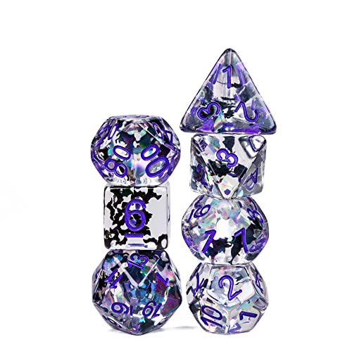 Cusdie 7-Die DND Dice, Polyhedral Dice Set Transparent D&D Dice Filled with Glitter Foil Animals for D&D RPGs Role Playing Table Games(Black and White Cat) - color: Black and White Cat