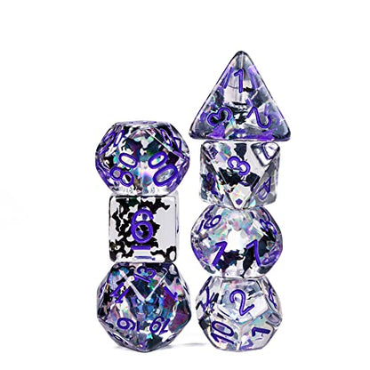 Cusdie 7-Die DND Dice, Polyhedral Dice Set Transparent D&D Dice Filled with Glitter Foil Animals for D&D RPGs Role Playing Table Games(Black and White Cat) - color: Black and White Cat