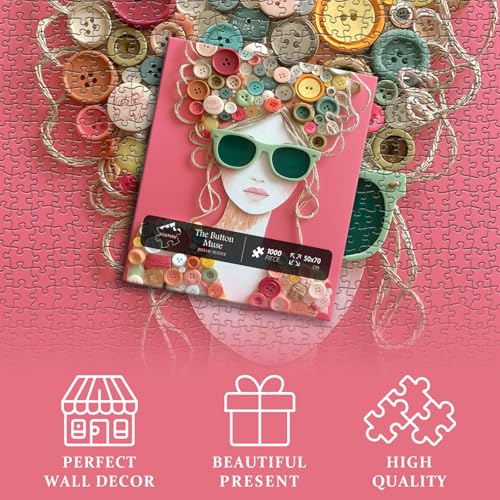 Impossible Puzzle for Adults 1000 Pieces, PICKFORU The Button Muse Jigsaw Puzzle Beauty Lady Aesthetic Art, Elegant Women Puzzle Hard Challenge Collage - style: Button Muse Puzzle