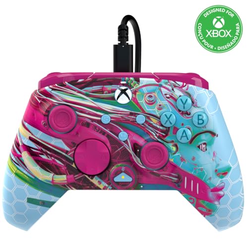 PDP Gaming REMATCH GLOW Enhanced Wired Gaming Controller: Licensed Glow in the Dark Gamepad for Xbox Series X|S, Xbox One, Windows PC, Mappable Back Buttons, Advanced Customizable App: Android Dreams - color: Android Dreams (Glow in the Dark), style: Cont
