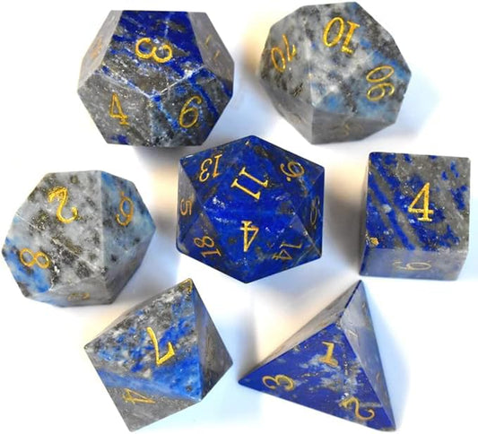 Natural Gemstone DND Dice Set,7 Pcs Lapis Lazuli Handmade Polyhedral D&D Dice with Gift Metal Box for Dungeons and Dragons MTG Role Playing Games (Lapis Lazuli) - color: Lapis Lazuli