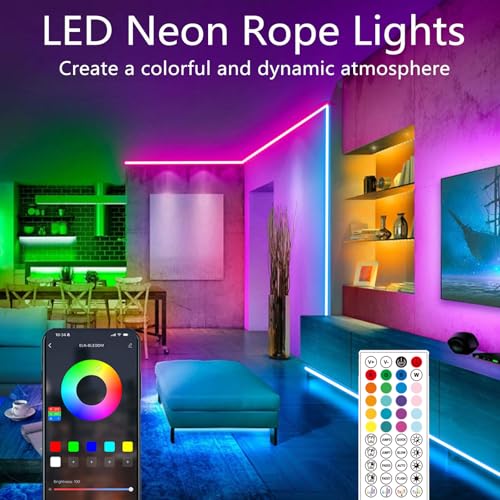 65.6FT Neon Rope Lights,Flexible Led Light Control with App/Remote,Multiple Modes,IP65 Outdoor Waterproof,Music Sync Strip for Bedroom - size: 65.6FT Neon Rope Lights