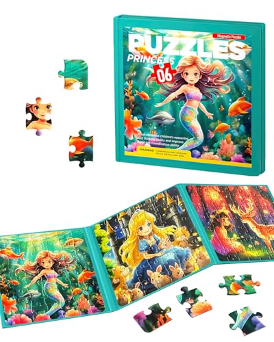 Magnetic Puzzles for Toddlers 4-6 Girls, Mermaid Princess Travel Puzzles for Kids Ages 3-5, 3 in 1 Dinosaurs Magnet Jigsaw Puzzle Book, Preschool Learning Toy for Kids 4-8 Year (Princess) - style: Princess(42+49+52)