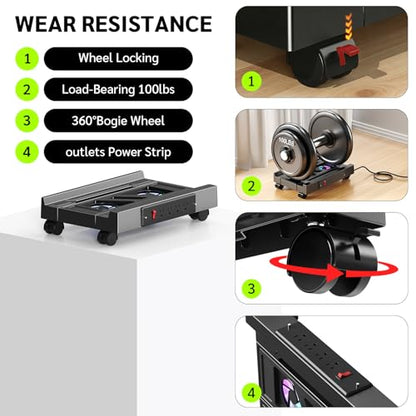 CABTE Computer Tower Stand with Charging Station and Cooling System | Adjustable Mobile CPU Holder with 4 Rolling Casters, Under Desk CPU Bracket PC Floor Cart PC Riser for Office, Home - color: Socket with Fan