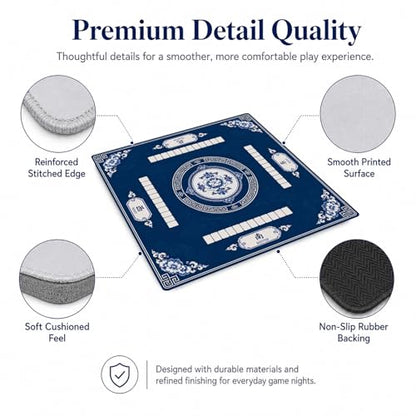 Blue Floral Mahjong Mat,Non Slip American Mah Jongg Table Mat | 32in soft neoprene mah jongg mat reduces tile noise protects tabletops & packs easily for game nights or a thoughtful gift - color: 014