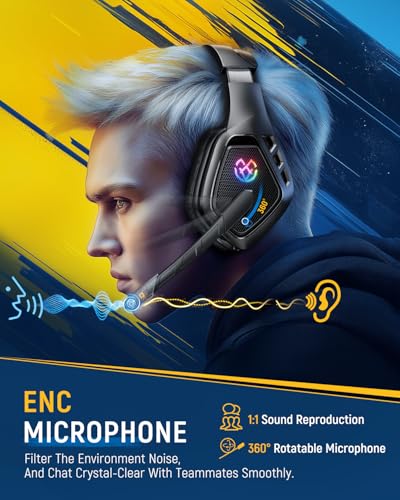 Tatybo Wireless Gaming Headset with Mic, 7.1 Sound 50mm Driver, Black | 3-mode 2.4G/BT 5.3/USB-C; 30H battery; low latency for PS5/PS4/PC/Switch/Laptop/Mobile - color: Black