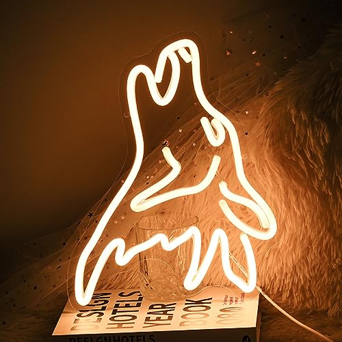 Wolf Neon Sign Warm White Led Cute Wolf Neon Lights for Wall Decor Dimmable Usb Bedroom Sign Lights for Kids Room Home Decor Birthday Party Gifts - color: warm white