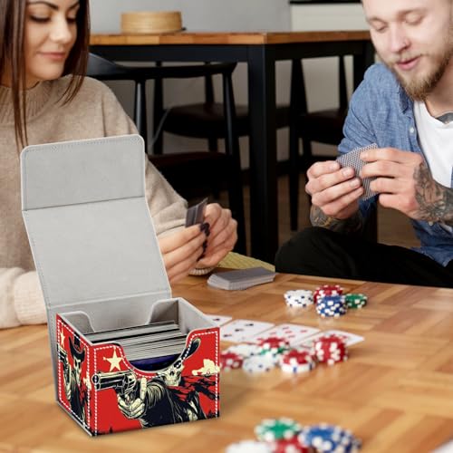 Commander Deck Box for Trading Cards - Fits 100+ Double Sleeved Cards, PU Leather MTG TCG Storage Case with Strong Magnetic Closure, Cowboy Skeleton - color: Cowboy Skeleton