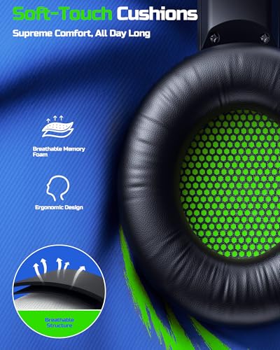 BINNUNE Wireless Gaming Headset — 2.4GHz Low-Latency USB Dongle + Bluetooth, 50mm Drivers 7.1 Surround, Noise-Cancelling Mic, 40H Battery — Over Ear Wireless Headphones for PS5, PC, Laptop, Green - color: Green, style: For PS5