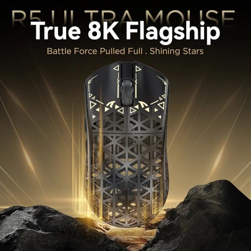 ATTACK SHARK R5Ultra 8K Carbon Fiber Wireless Gaming Mouse, Black | 42K DPI,PAW3950 MAX Sensor,39g Ultra-Lightweight,Nordic 52840 MCU Chip,Wired/BT/2.4GHz Wireless Programmable Mice for PC/Mac - color: Black