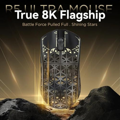 ATTACK SHARK R5Ultra 8K Carbon Fiber Wireless Gaming Mouse, Black | 42K DPI,PAW3950 MAX Sensor,39g Ultra-Lightweight,Nordic 52840 MCU Chip,Wired/BT/2.4GHz Wireless Programmable Mice for PC/Mac - color: Black