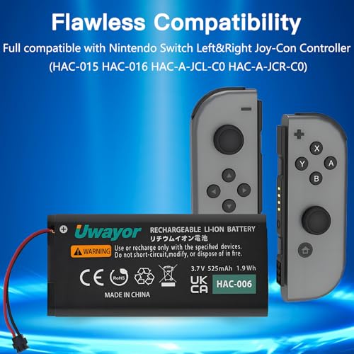 Joy Con Battery Replacement, 2 Pack HAC-006 Battery for Nintendo Switch HAC-015 HAC-016 Left & Right Joy-Con Controller, Joycon Replacement Batteries with Tools
