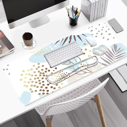Large Gaming Mouse Pad Set, 4 in1 Ergonomics Keyboard Desk Mat with Memory Foam Wrist Rest, Computer Extended Game Mousepad, Non-Slip Desk Pad Matt Easy Typing Pain Relief I Art Modern Blue - color: Art Modern Blue