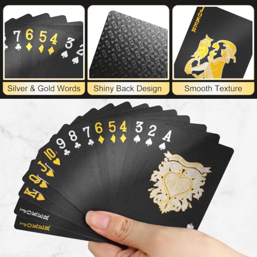REGUICORP Playing Cards 3 Pack, Waterproof Black and Gold Playing Cards, HD Flexible Personalized Deck of Cards, Standard Poker Size for Family Game Night and Gifts, Fun for All Ages
