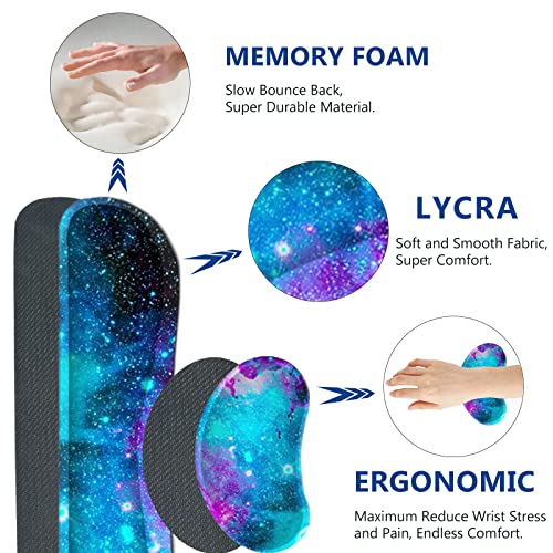 AIMSA Large Gaming Mouse Pad Set, Keyboard Wrist Rest Support Mouse Pad, Ergonomic Memory Foam Multifunctional Extended Desk Mat 35x15.7in Anti-Slip Rubber Base, Galaxy Nebula Universe - color: Galaxy Nebula Universe