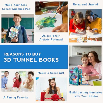 EyeConnect Crafts DIY 3D Tunnel Book Kit – Creative STEAM Art & Craft Set for Kids & Teens, Build, Paint & Make Your Own Book with Posable Interactive Animals & Characters (Ocean) | Build, paint, create a unique pop-in book with 12 posable animals! Screen