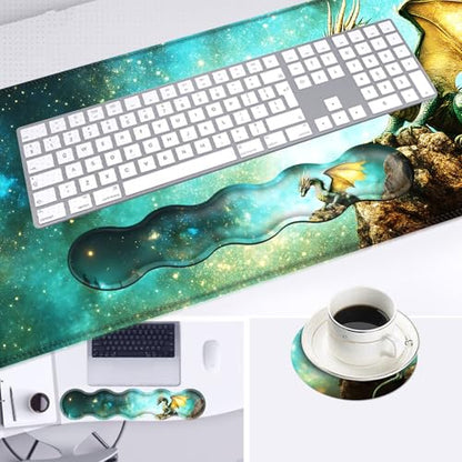 Large Mouse Pad and Keyboard Wrist Rest, Desk Pad for Keyboard and Mouse, 4-in-1 Large Gaming Mouse Pad with Wrist Support, Desk Mat for Home Office Study Game,Cute Green Dragon - color: Cute Green Dragon
