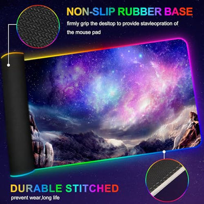 RGB Gaming Mouse Pad, Large Extended Soft Led Mouse Pad with 14 Lighting Modes 2 Brightness, Water Resist Keyboard Pad, Computer Mousepads Mat 35.4x15.7inch, Starry Mountains - color: Starry Mountains