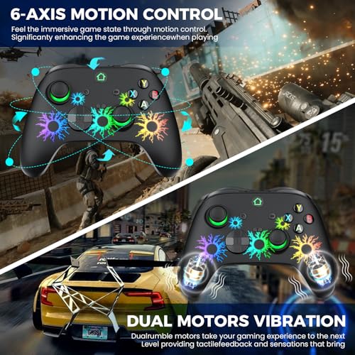 LuvYsshun Wireless Controller Compatible With Xbox One,Xbox Series X/S, Xbox One X/S, PC Windows,RGB LED Light with Rechargeable Built-in Battery,Dual Vibration/Turbo/Mappable Buttons