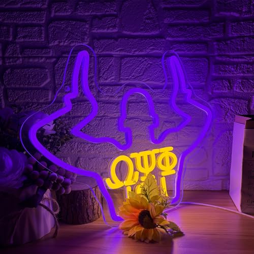 Omega Neon Light Sign Dimmable LED Greek Gesture Shape Retro Math Letter Psi Phi Neon Light, Party Bar Game Room Cinema Living Room Decor Festive Omega Birthday Holiday Gifts(15.7 * 11.8in) - color: Purple Omega