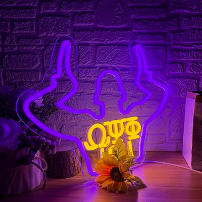 Omega Neon Light Sign Dimmable LED Greek Gesture Shape Retro Math Letter Psi Phi Neon Light, Party Bar Game Room Cinema Living Room Decor Festive Omega Birthday Holiday Gifts(15.7 * 11.8in) - color: Purple Omega