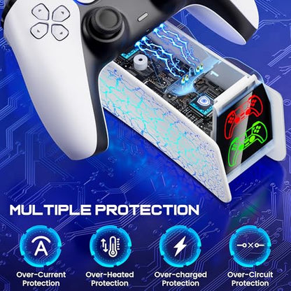 PS5 Controller Charging Station for Playsation 5 Dualsense/Edge, Dual PS5 Charging Station with LED Light, Controller Accessories P5 Charger Dock with Fast Charging Cable