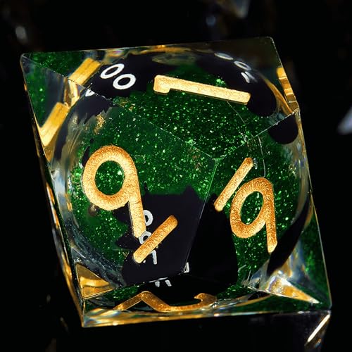 Liquid Core Cat DND Dice Set 7Pcs with Box- Sharp Edge Cute Cat Style Resin Dice for D&D, Roleplaying Games, RPG, MTG, Table Games D20 D12 D10 D8 D6 D4(Cathead-Green)
