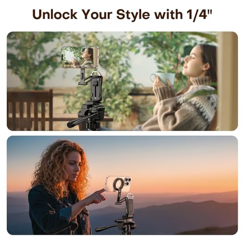 OMOTON 360°Rotating for MagSafe Tripod with 1/4"Screw Arca, Black&Black Pro | Adjustable Magnetic Phone Tripod for iPhone 17/16/15 Pro Max Air, Fold Selfie Stick Fits Vlog, Gym, Travel Essentials, 2Pcs - color: 9-Black&Black Pro