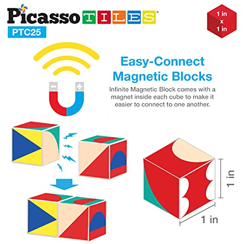PicassoTiles Infinite Magnetic Puzzle Magic Cube Easy-Connect Brain Teaser Toy Set Magnet Pattern Block Matching Toys Free Ideabook 150+ Inspirations STEM Learning Kids Boys&Girls Age3+ PTC25 - color: 25pc Puzzle Cub