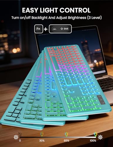 Wireless Keyboard and Mouse Combo, RGB Backlit, Rechargeable & Light Up Letters, Full-Size, Soft Typing, Sleep Mode, 2.4GHz Quiet Keyboard Set for Mac, Windows, Laptop, PC, Trueque KM42Pro | Light Up Letters, Full-Size, Soft Typing, Sleep Mode, 2.4GHz Qui