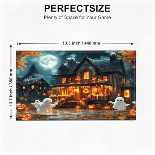 for MTG Playmat, Custom Trading Card Game Mat 17.3 x 13.8 in | Ghostly Pumpkin House Premium Non-Slip Rubber Base, Water-Resistant & Stitched Edges, Personalized High-Definition Art - color: Ghostly Pumpkin House, size: 17" x 14" Regular
