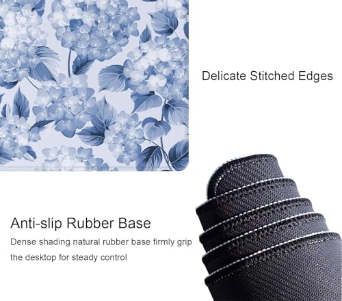 Blue Hydrangea Flowers Large Gaming Mouse Pad Keyboard Desk Pad Extended Mouse Pad Gaming Office Decor, PC Laptop Mouse Pads Large (31.5x151.8 in) with Stitched Edges Non-Slip Base Mousepad XL - color: Blue Hydrangea Flowers