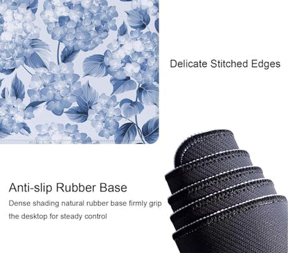Blue Hydrangea Flowers Large Gaming Mouse Pad Keyboard Desk Pad Extended Mouse Pad Gaming Office Decor, PC Laptop Mouse Pads Large (31.5x151.8 in) with Stitched Edges Non-Slip Base Mousepad XL - color: Blue Hydrangea Flowers