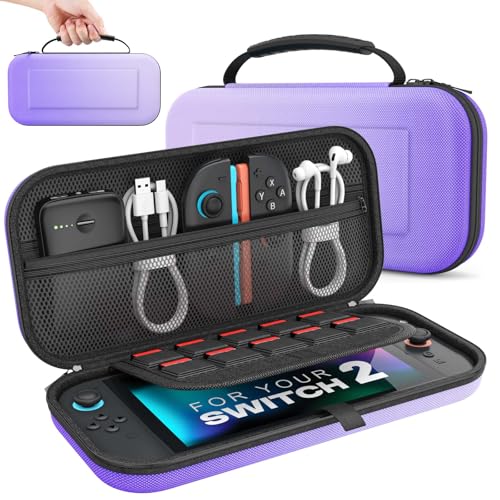 MoKo Carrying Case for Nintendo Switch 2 2025 Holds 10 Cartridges w/Pockets | Protective Hard Shell, Portable Travel Carry Case, Pouch for Switch 2 Accessories and Games, Gradient Purple - color: Gradient Purple, size: 10 Slots