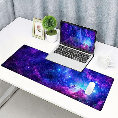 Gaming Large Mouse Pad with Stitched Edges, Purple Galaxy Desk Mat, Extended Keyboard Pad, Non-Slip Rubber Base Desk Pad for Keyboard and Mouse, 31.5X11.8 inch - color: 11 Purple Galaxy