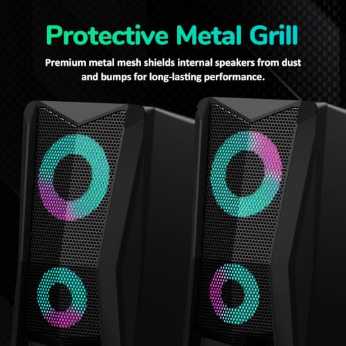 RGB Computer Speakers for PC Gaming, 6W Stereo Desktop Speakers with 16.7M Color Lighting, USB Powered 2.5" Driver Computer Speakers for Monitor, Laptop