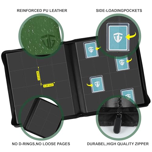 16 Pocket Toploader Binder,Holds 640 3”x4” Toploader Hard Cases,Sleeves Card Collection Binder,20 Double Sided Pages,Compatible with Trading & Sports Holder(Dark Green) - color: Dark Green, size: 16 Pocket