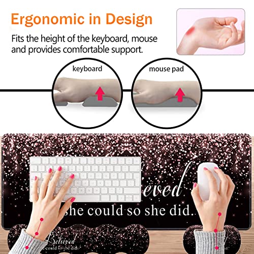 Large Gaming Mouse Pad, Keyboard Wrist Rest + Mouse Wrist Pad + Coaster Combination Set, Memory Sponge Non-Slip Base. Suitable for Office and Home, She Believed She Could So She Did - color: Fok-fo1-mouse -020
