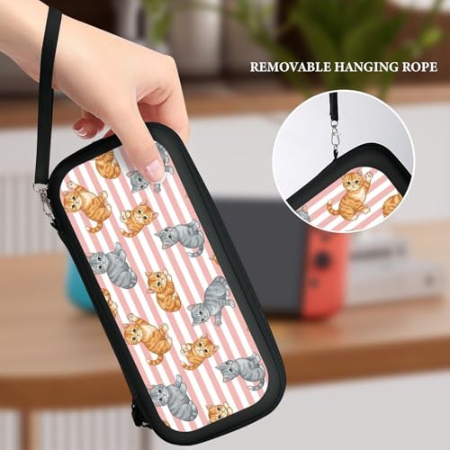 PPIKTC Portable Game Protection Case Compatible with Nintendo Switch, Hard Shell Shockproof Carrying Case, Cute Cat Pink Stripes Game Bag - color: Design (205)
