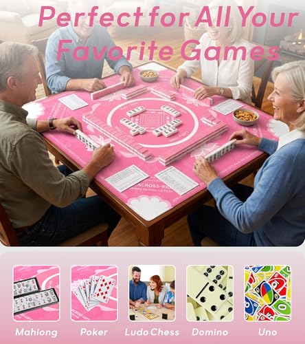 Mahjong Mat for Table, American Mahjong Mat(Pink) | 31.5" x 31.5",Anti-Slip, Noise-Reducing Gaming Mat for Mahjong/Poker/Board Games/Card Games/Dominoes - color: Pink