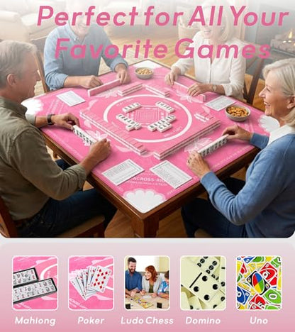 Mahjong Mat for Table, American Mahjong Mat(Pink) | 31.5" x 31.5",Anti-Slip, Noise-Reducing Gaming Mat for Mahjong/Poker/Board Games/Card Games/Dominoes - color: Pink