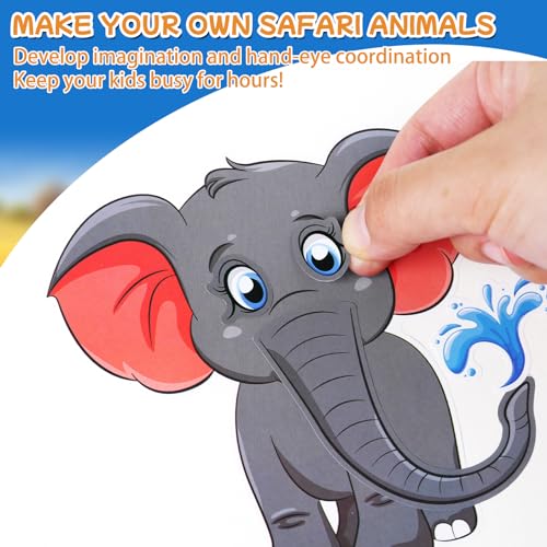 Aowplc 48 Make A Safari Animal Sticker Sheets - Jungle & Zoo Party Favors Supplies - Fun Craft Activities for Kids Ages 3+ - style: Safari Animals